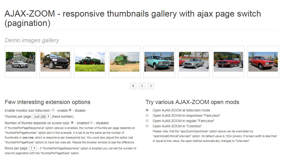JavaScript responsive image grid gallery with zoom