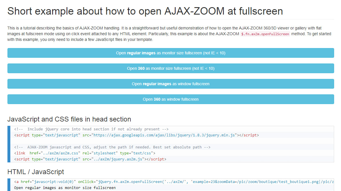 AJAX-ZOOM fullscreen zoom