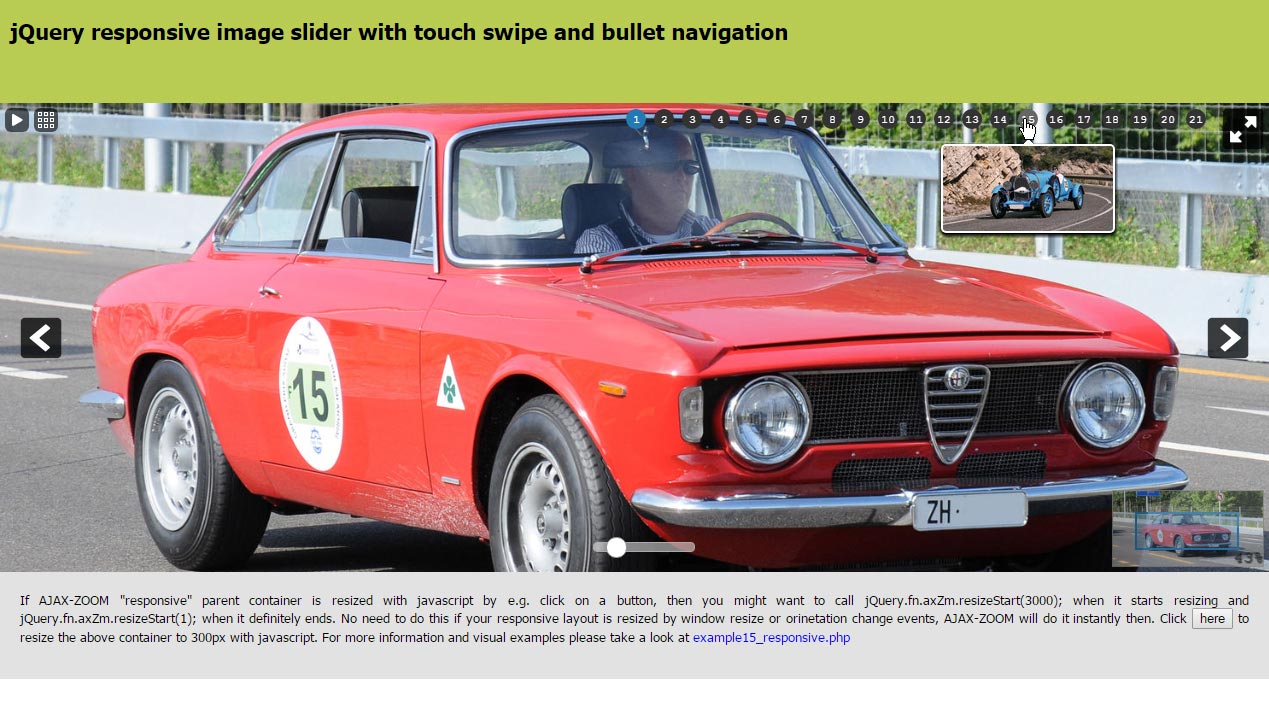 jQuery responsives Bilder Slider mit bullet navigation