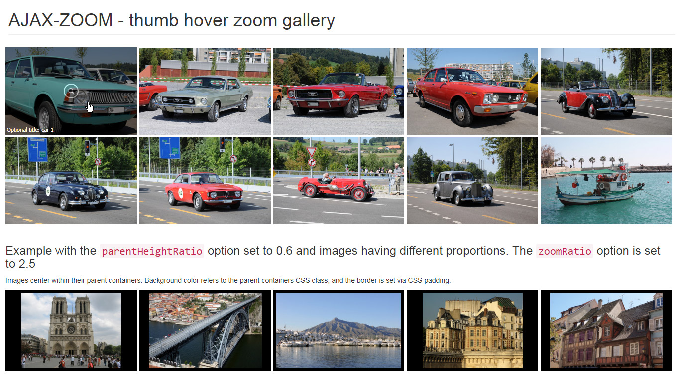 Responsive hover zoom Miniaturansichten Galerie